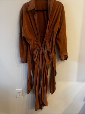 Women's Rust Button-Front Draped Dress